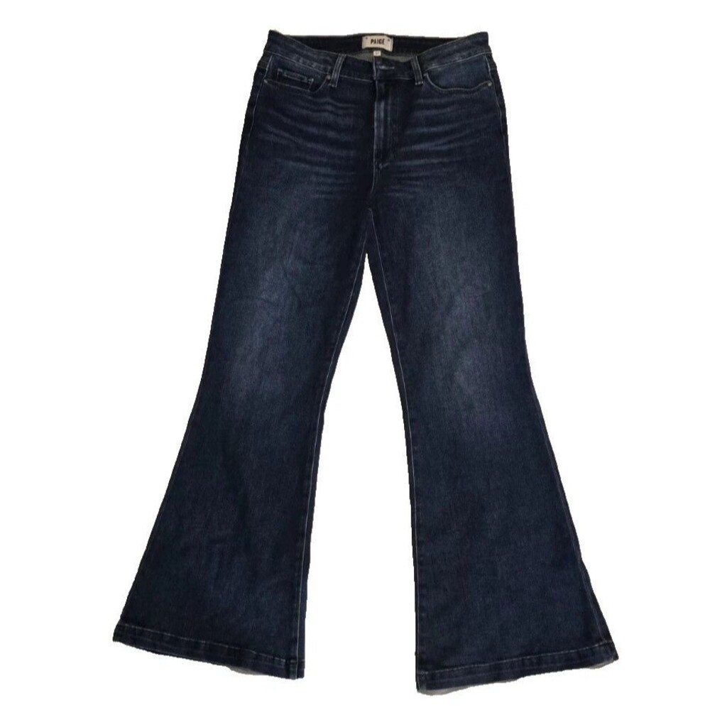 PAIGE Genevieve Mid Rise Flare Dark Wash Stretch Jeans Size 30 Bohemian Basic